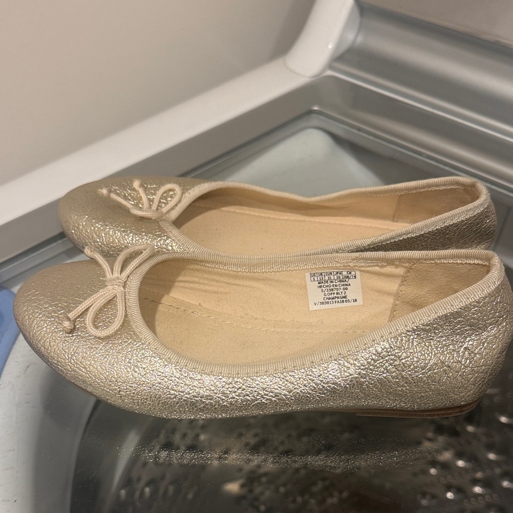 GAP Kids Metallic Gold Ballet Flats with Bow Accent